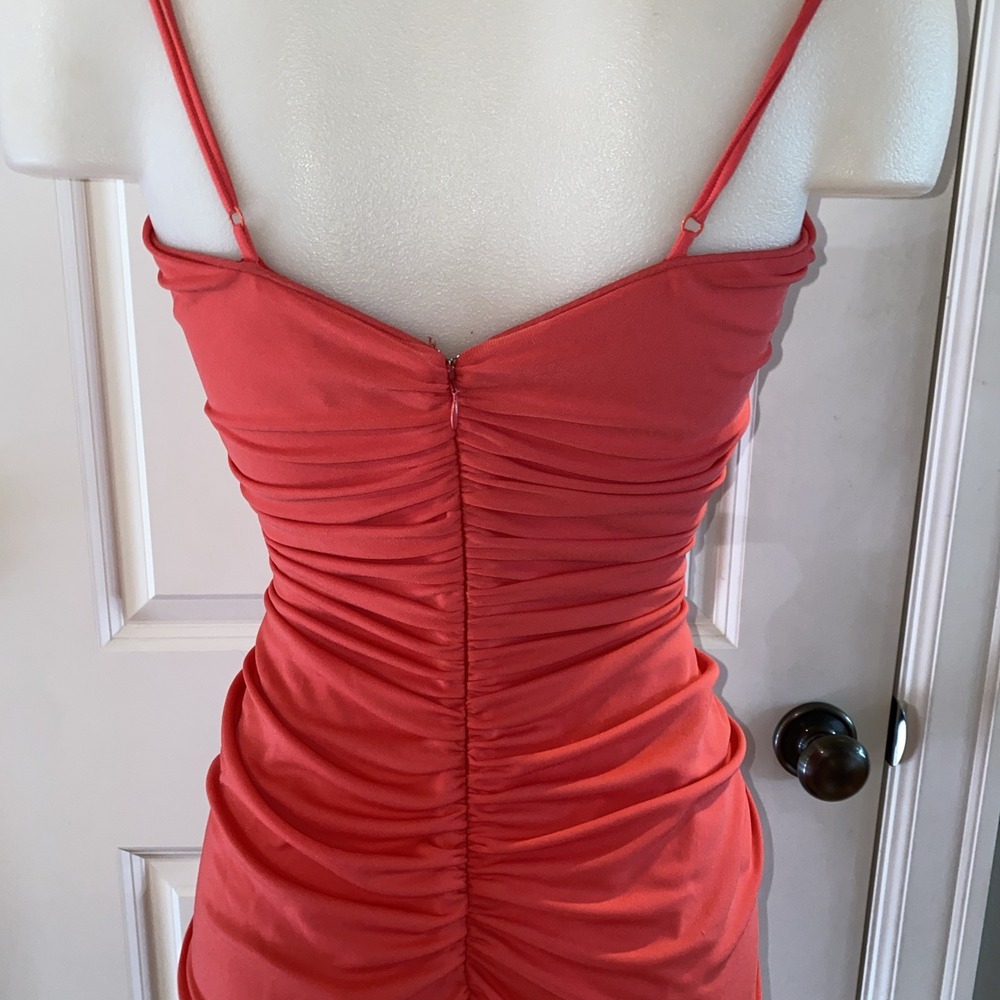 Halston Heritage Ruched Front Stretch Knit Dress Size S Spaghetti‎ Strap - Picture 8 of 13